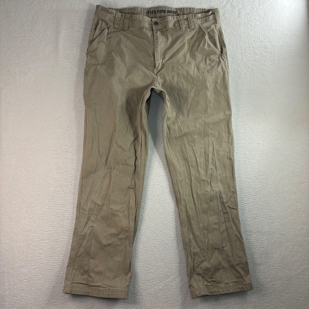 Duluth Trading Co Flex Fire Hose Pants Mens 40x32 Tan Khaki Relaxed Work Casual